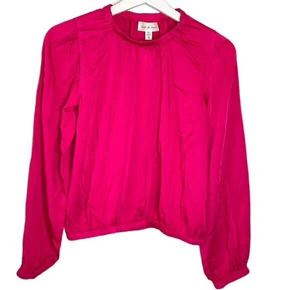 NWT Evereve Cloth & Stone Luxe Satin Banded Blouse Berryfizz Pink Womens Size XS - Picture 3 of 11